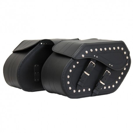 Kožené moto brašne TechStar Chopper zdobené cvokmi, čierne